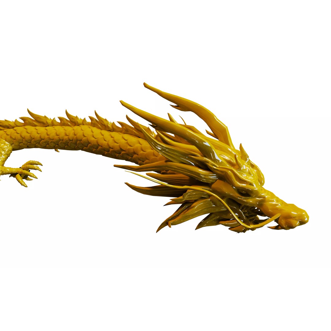 Legendary Golden Chinese Dragon 3D Model – High Poly PBR Asset, FBX, OBJ - View 3