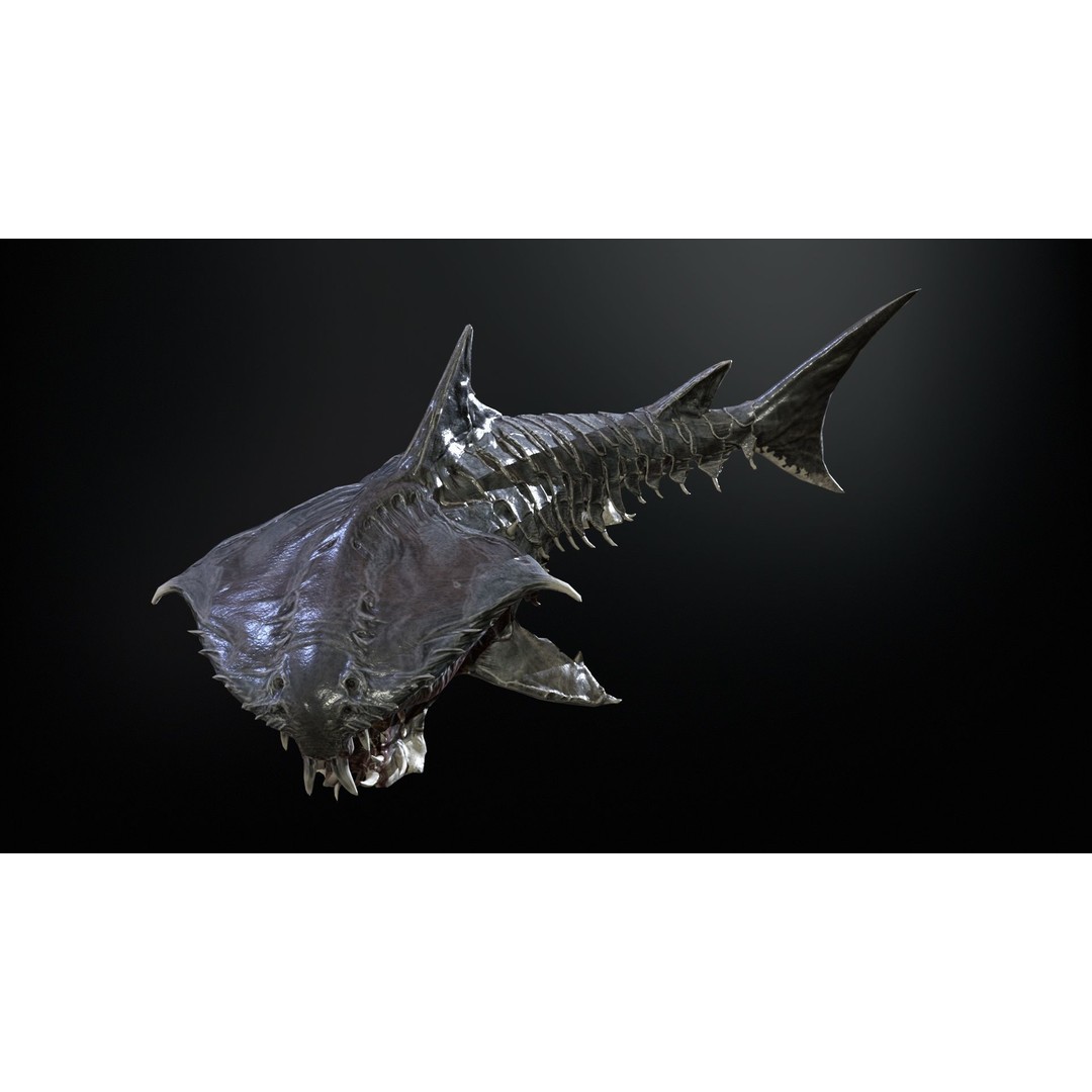 AlienShark 7 3D Model – Low Poly Game Asset, Rigged, FBX - View 10