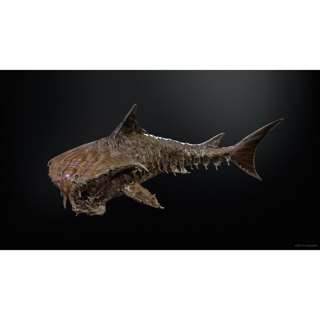 AlienShark 7 3D Model – Low Poly Game Asset, Rigged, FBX - View 3