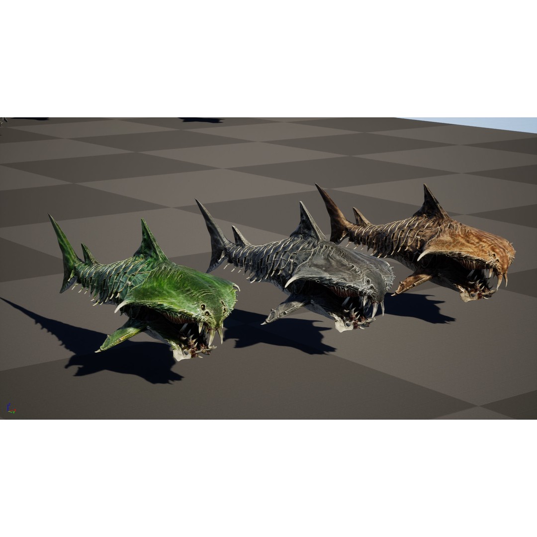 AlienShark 7 3D Model – Low Poly Game Asset, Rigged, FBX - View 34
