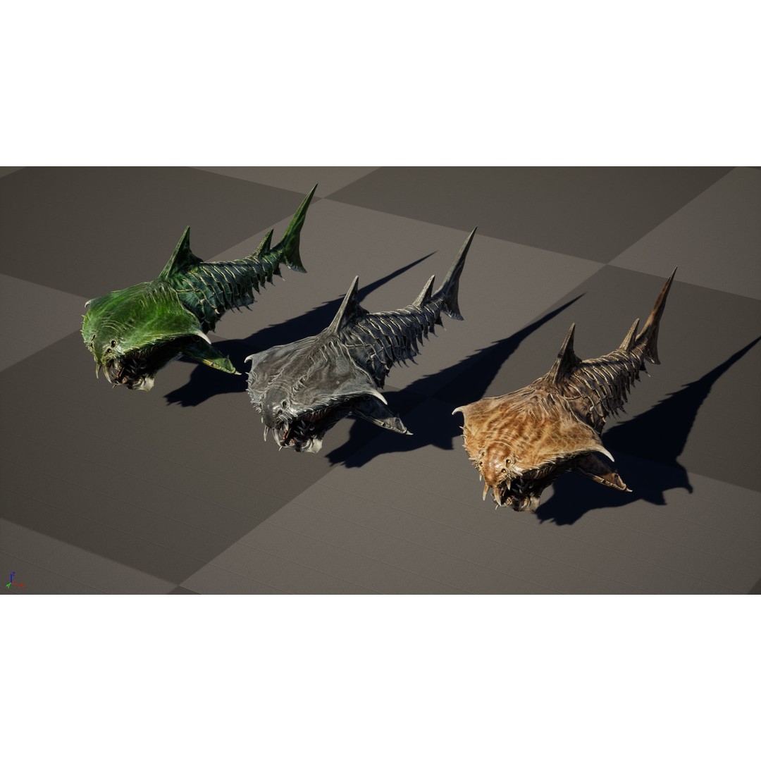 AlienShark 7 3D Model – Low Poly Game Asset, Rigged, FBX - View 38