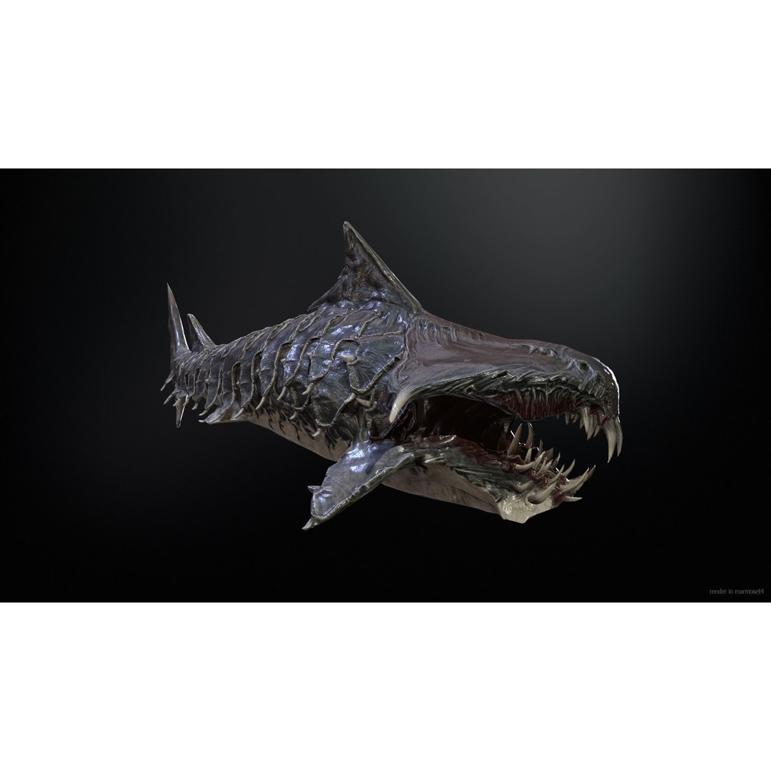 AlienShark 7 3D Model – Low Poly Game Asset, Rigged, FBX - View 5