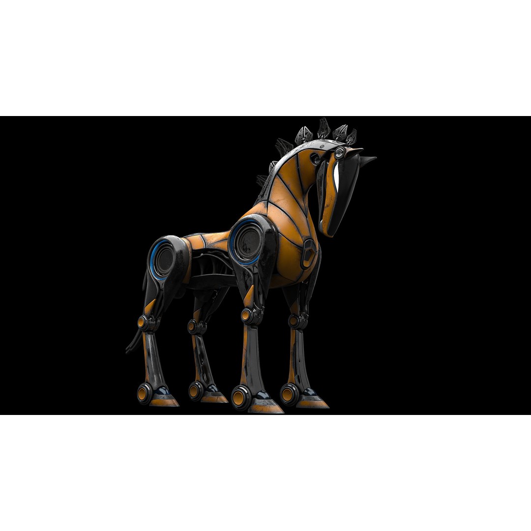 Horse Robot 3D Model – Low Poly Character with Animation, FBX - View 4