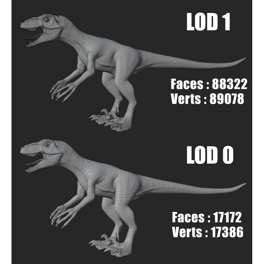 Velociraptor 3D Model – Low Poly Rigged Dinosaur Asset, FBX/OBJ