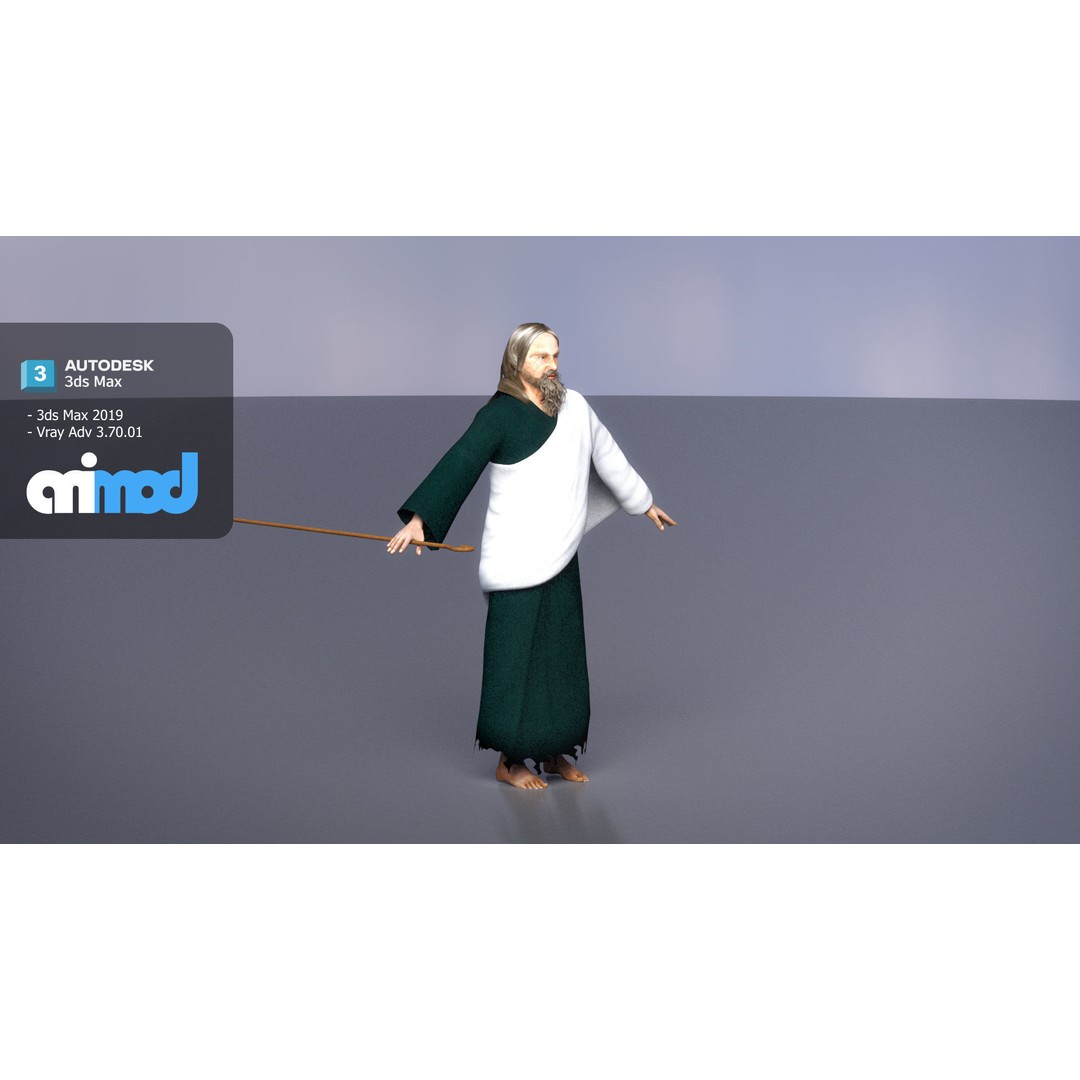 Shepherd 3D Model – Fantasy Character with Textures, FBX Format - View 3