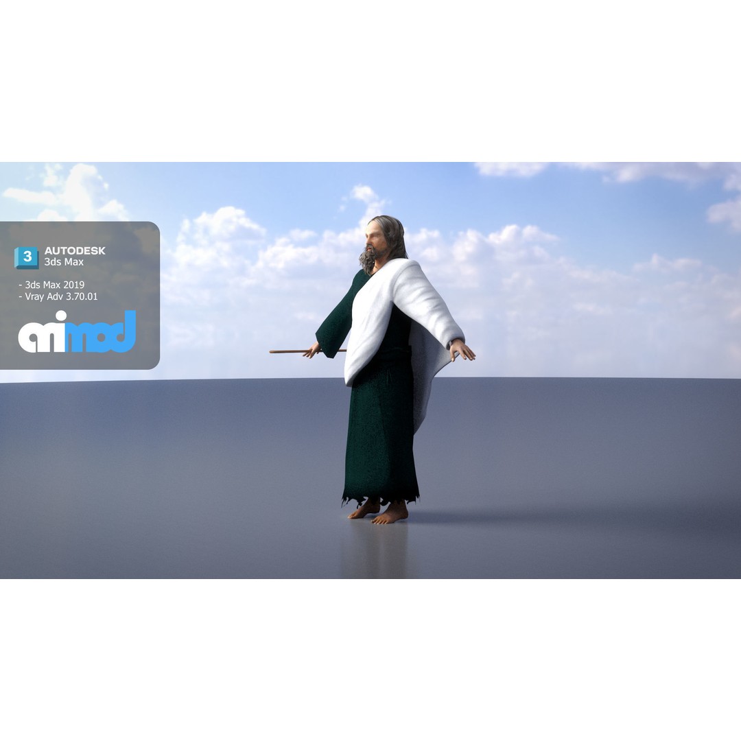 Shepherd 3D Model – Fantasy Character with Textures, FBX Format - View 4