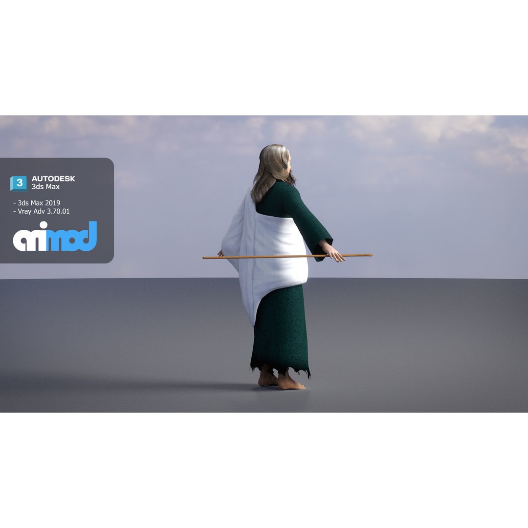 Shepherd 3D Model – Fantasy Character with Textures, FBX Format - View 5
