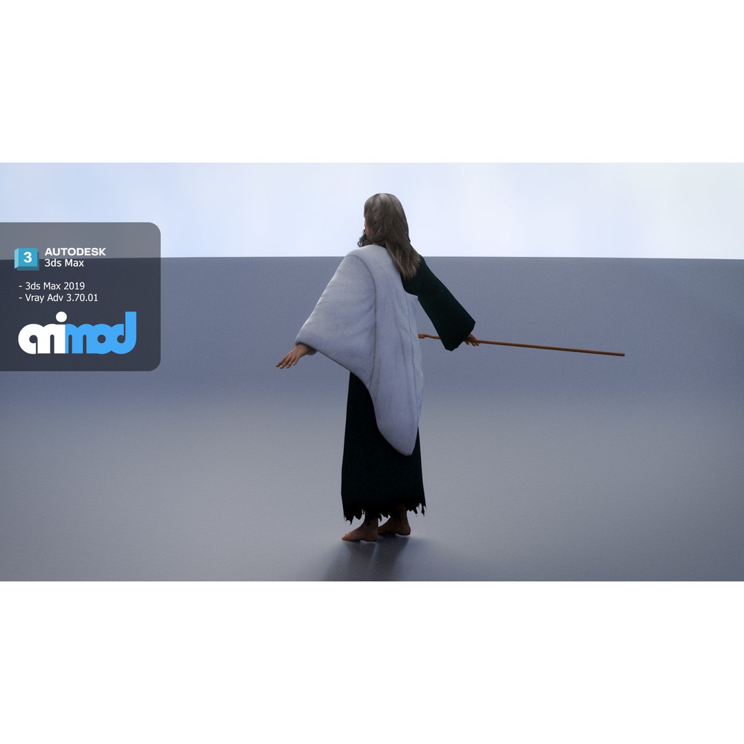 Shepherd 3D Model – Fantasy Character with Textures, FBX Format - View 6