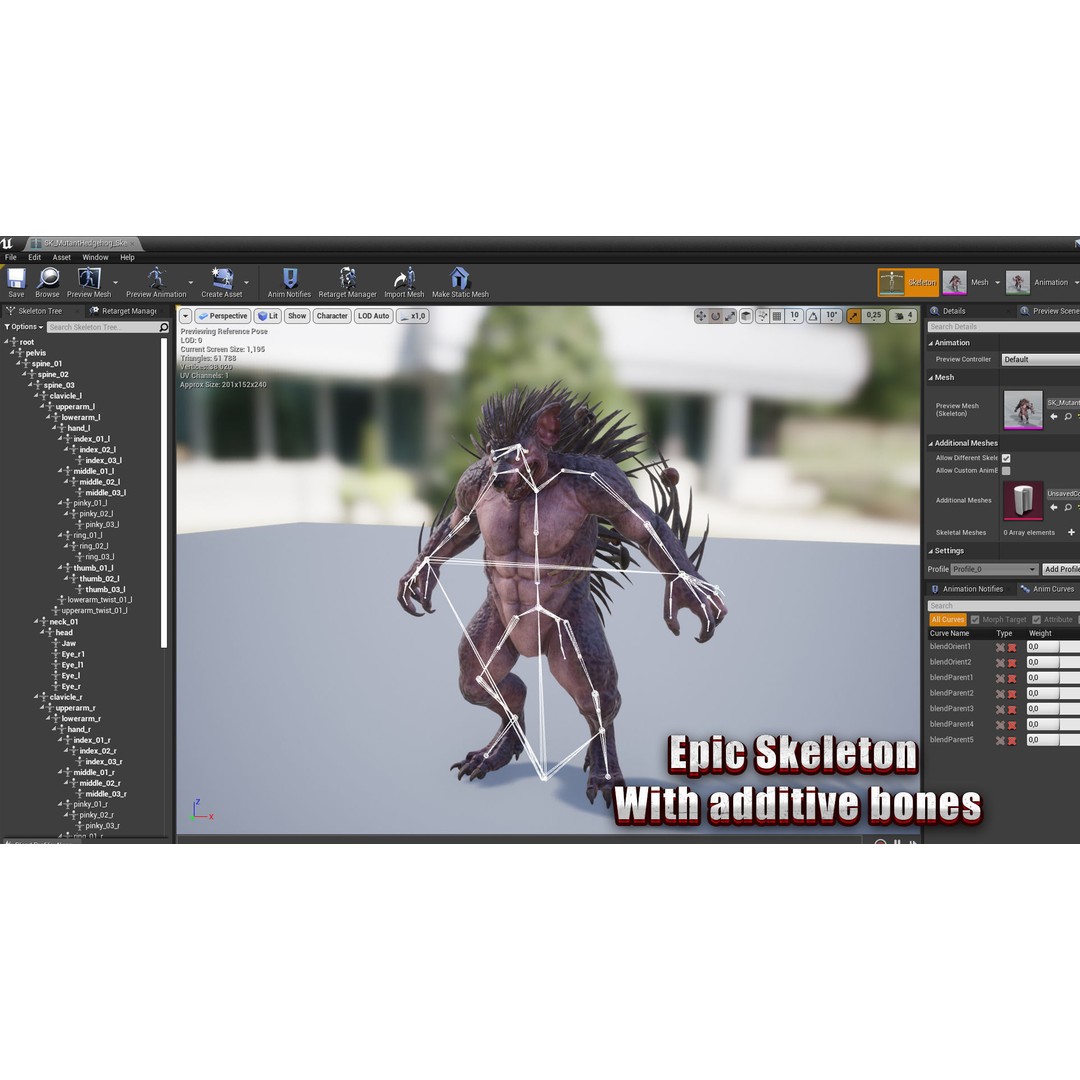Mutant Hedgehog 3D Model – Low Poly Rigged Character with Animations