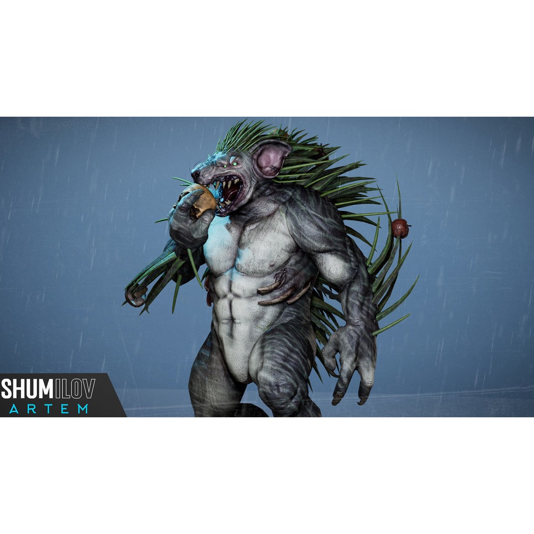 Mutant Hedgehog 3D Model – Low Poly Rigged Character with Animations - View 8