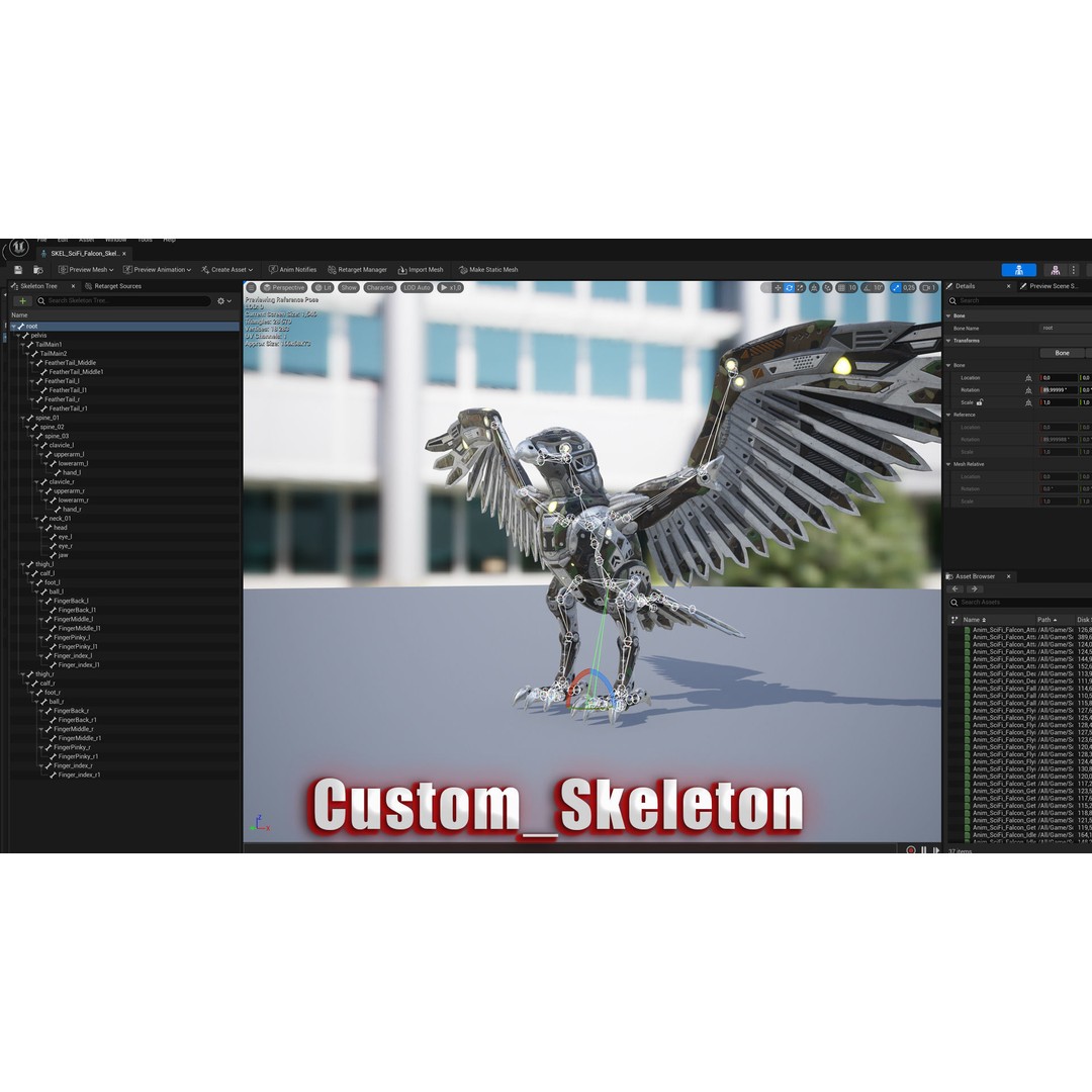 SciFi Falcon 3D Model – Low Poly Animated Character, FBX