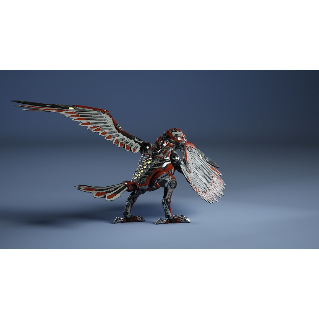 SciFi Falcon 3D Model – Low Poly Animated Character, FBX - View 10