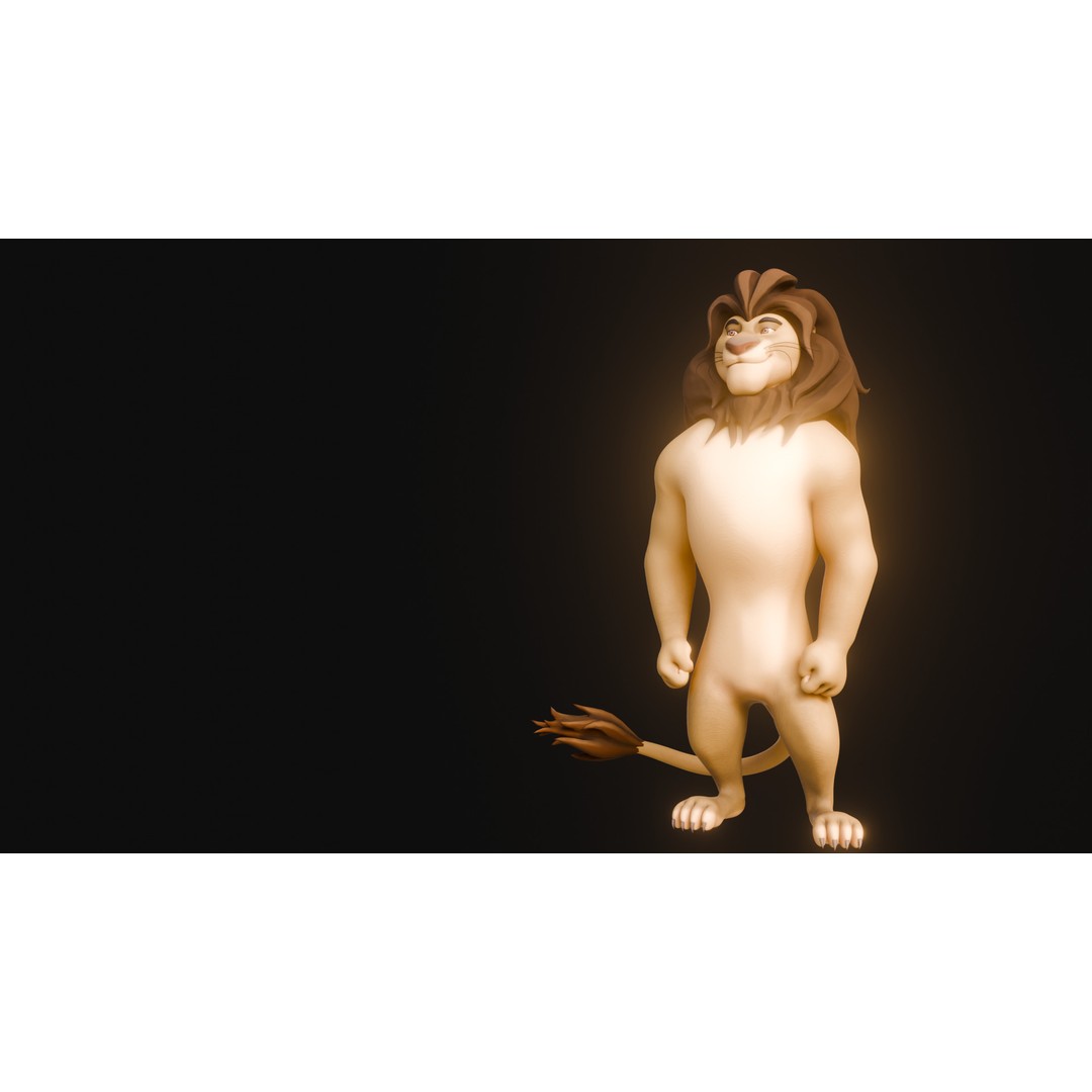 Stylized Biped Lion 3D Model – Rigged Low-Poly Character for Animation