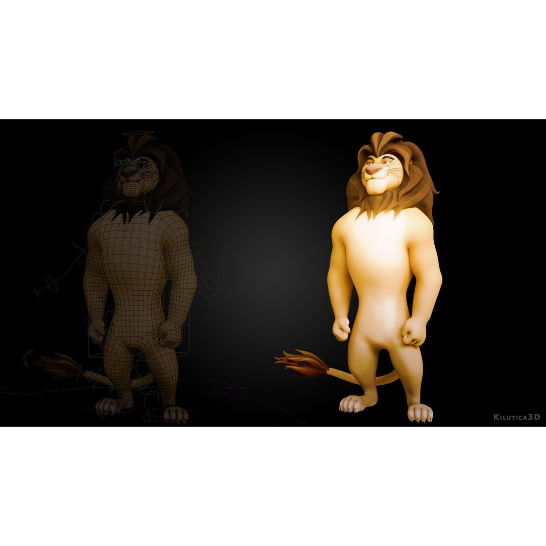 Stylized Biped Lion 3D Model – Rigged Low-Poly Character for Animation - View 3