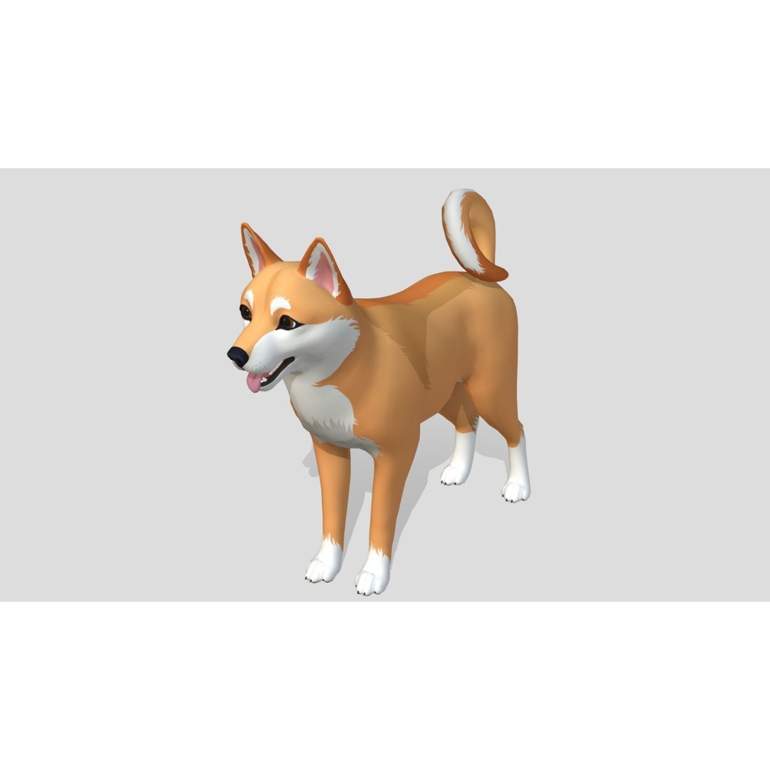 Cartoon Shiba Inu 3D Model – Low Poly Rigged Asset, FBX, Blender - View 3