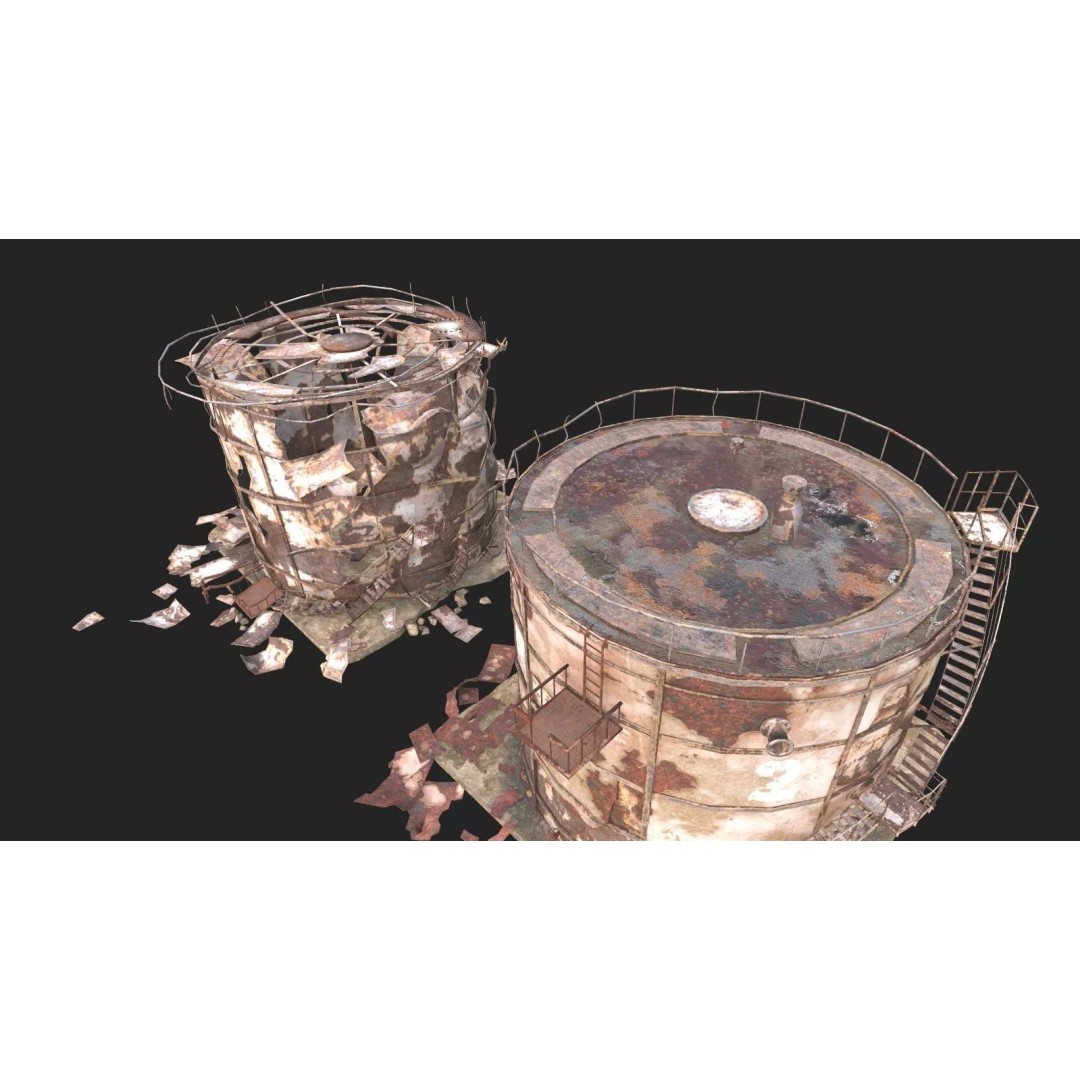 Destroyed Industrial Oil Tank Duo 3D Model – Realistic PBR Asset, FBX - View 15