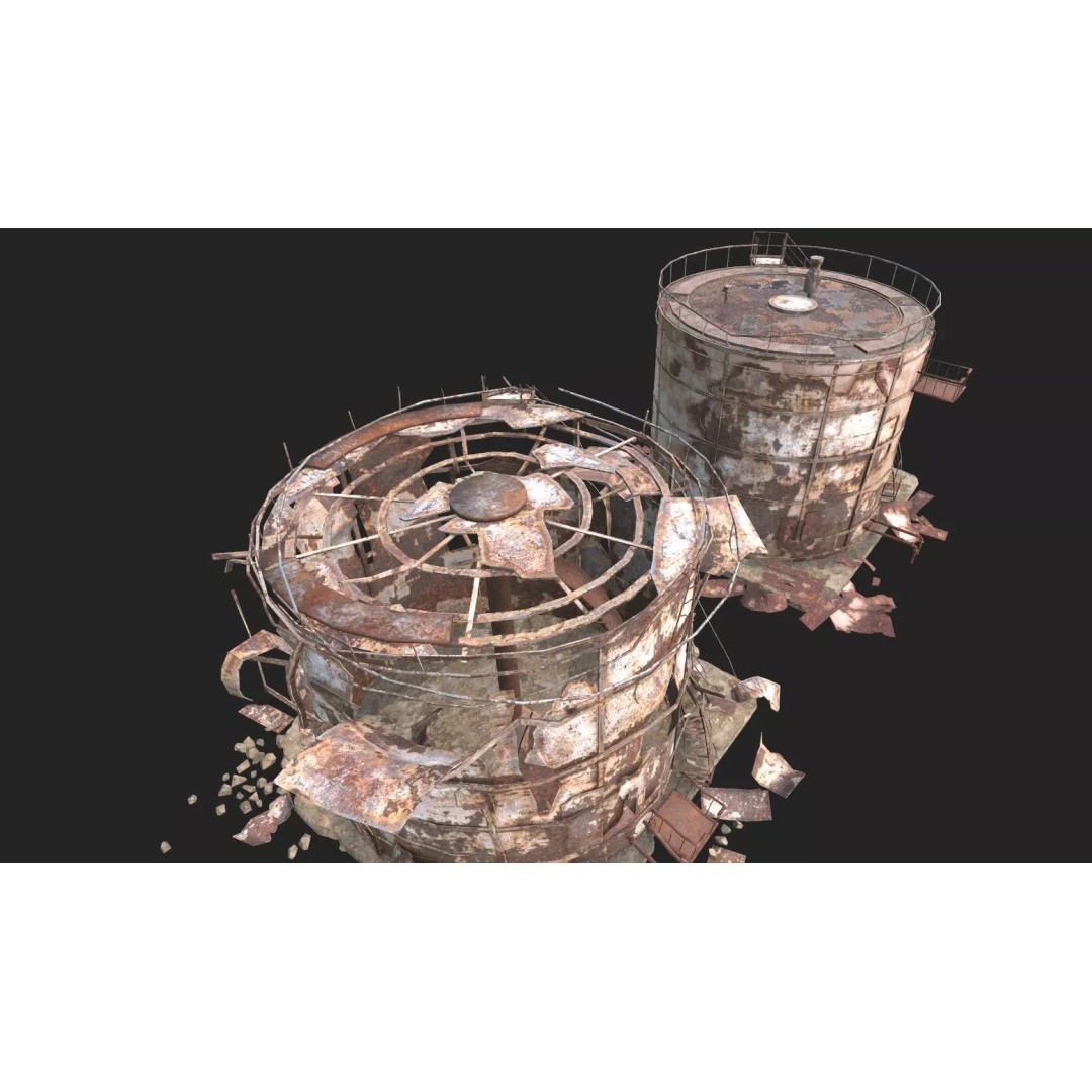 Destroyed Industrial Oil Tank Duo 3D Model – Realistic PBR Asset, FBX - View 16