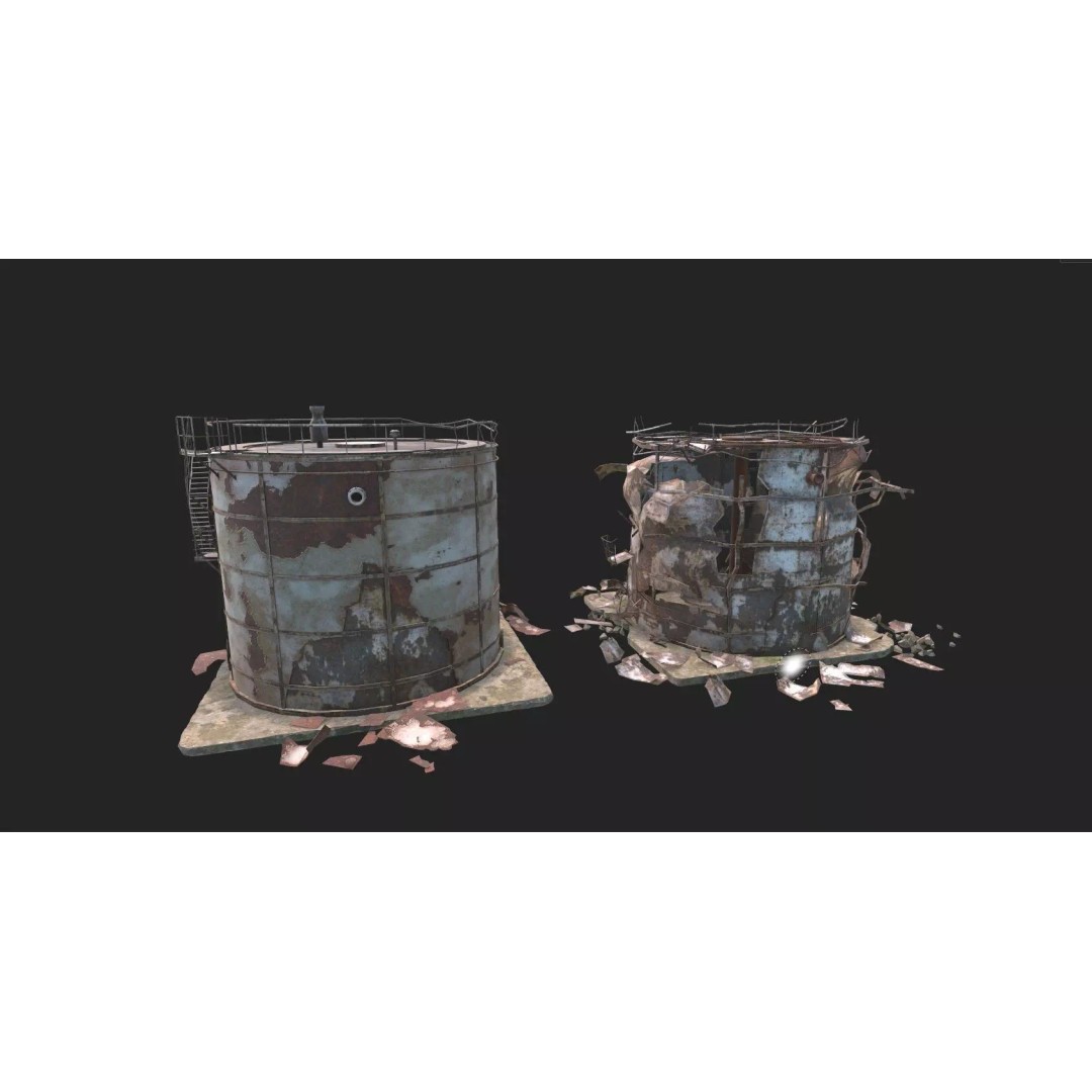 Destroyed Industrial Oil Tank Duo 3D Model – Realistic PBR Asset, FBX - View 17