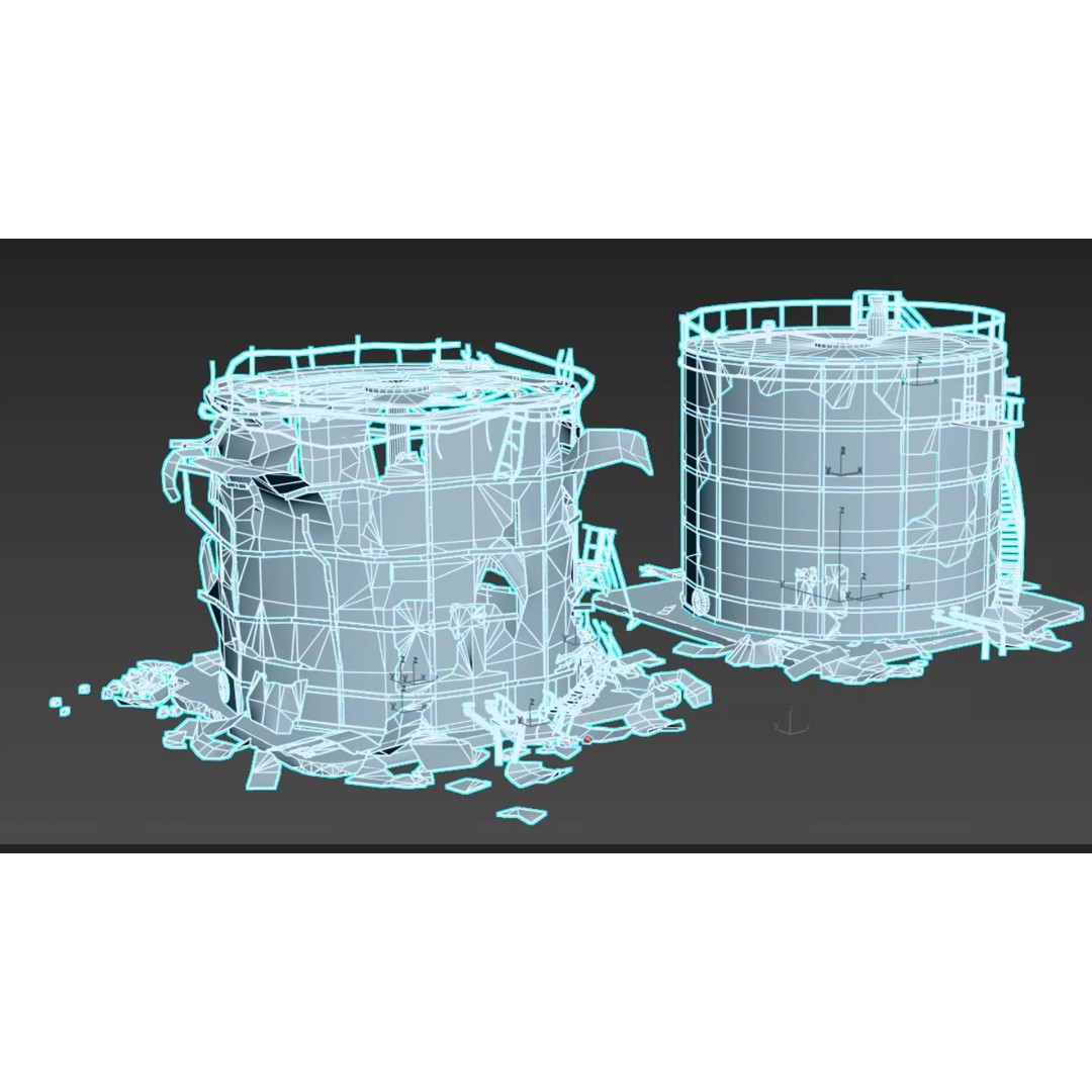 Destroyed Industrial Oil Tank Duo 3D Model – Realistic PBR Asset, FBX - View 18