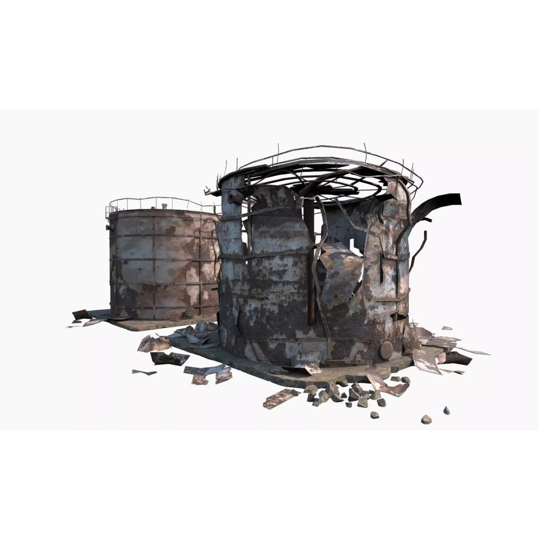 Destroyed Industrial Oil Tank Duo 3D Model – Realistic PBR Asset, FBX - View 6