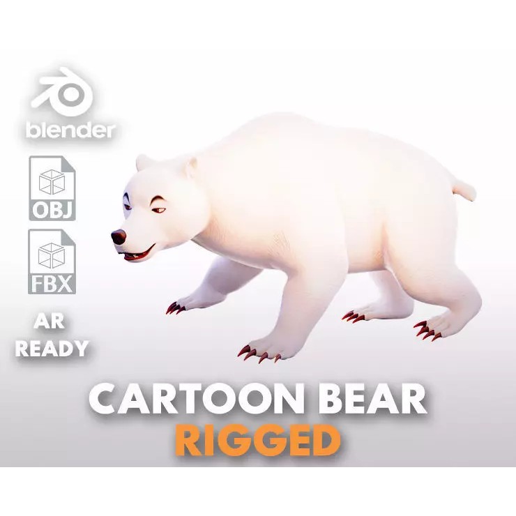 Polar Bear and Grizzly Bear 3D Model – Rigged Low Poly AR-Ready Asset, FBX - View 2