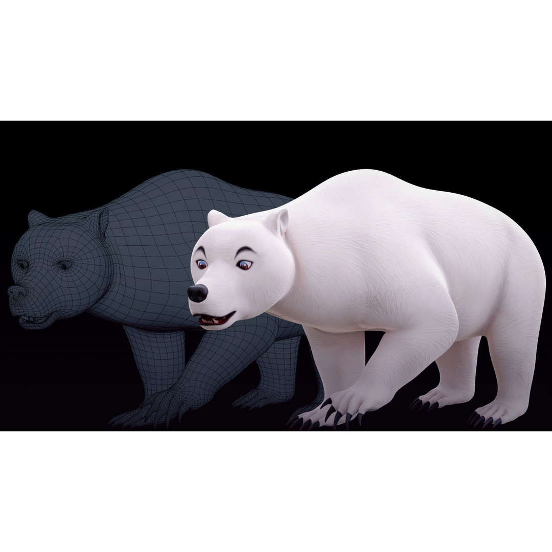 Polar Bear and Grizzly Bear 3D Model – Rigged Low Poly AR-Ready Asset, FBX - View 9