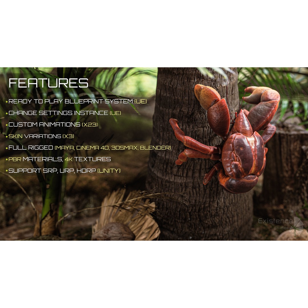 Coconut Crab 3D Model – Low Poly PBR Creature, FBX & Unreal Engine - View 4