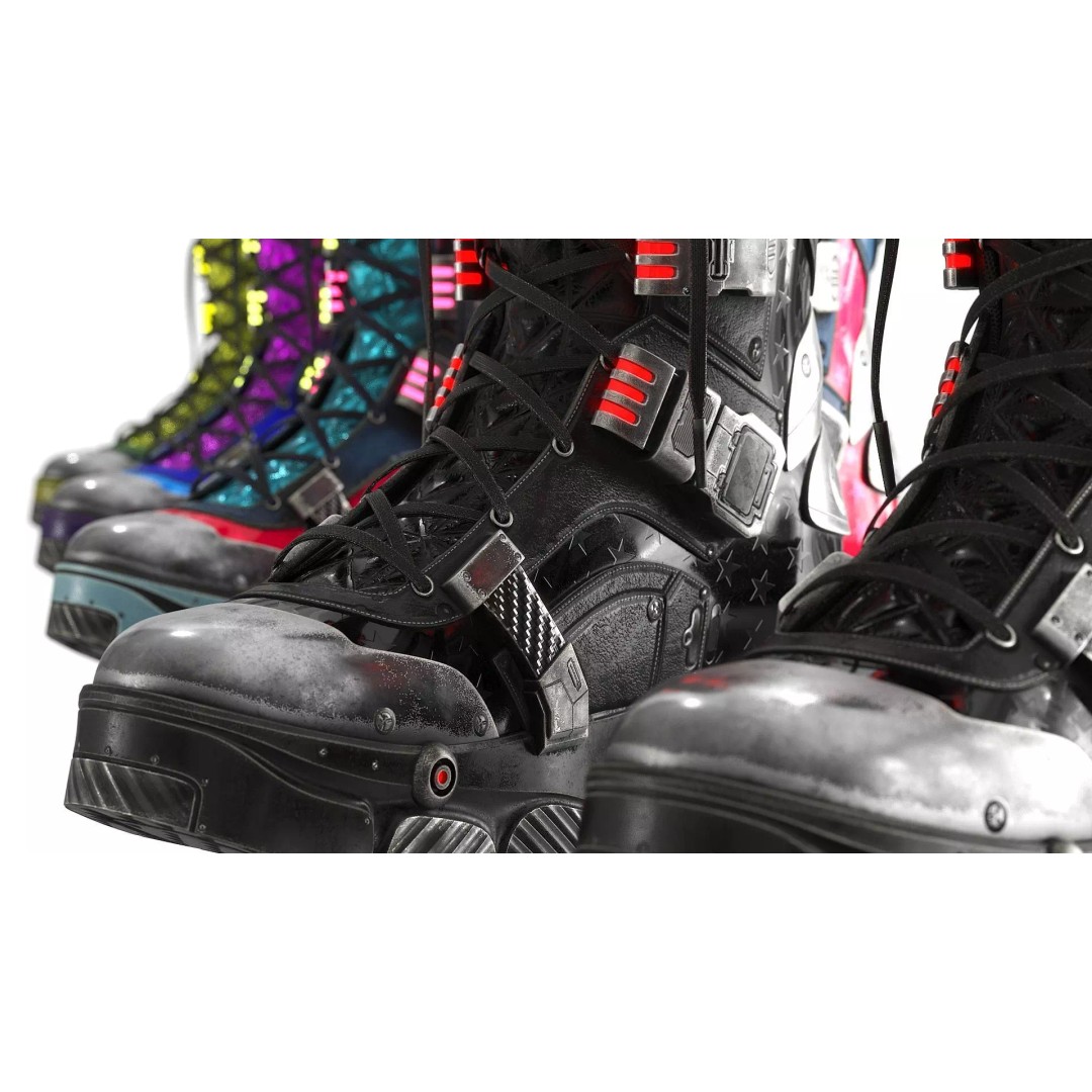 Cyberpunk Boots 3D Model – Low Poly Futuristic Footwear, FBX - View 10