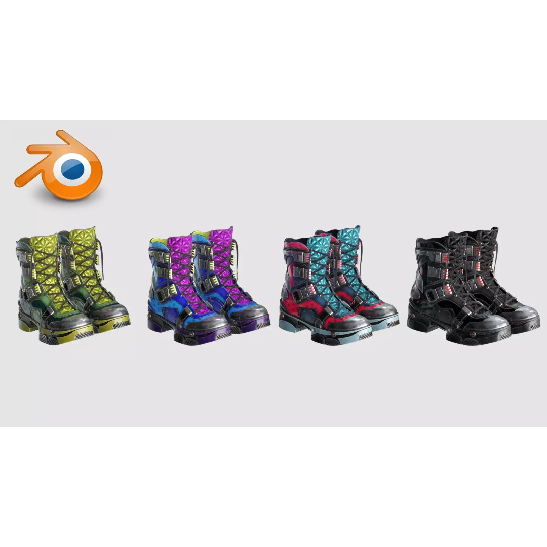 Cyberpunk Boots 3D Model – Low Poly Futuristic Footwear, FBX - View 12