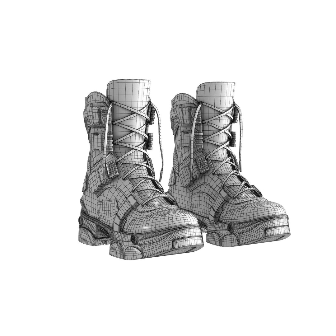 Cyberpunk Boots 3D Model – Low Poly Futuristic Footwear, FBX - View 22