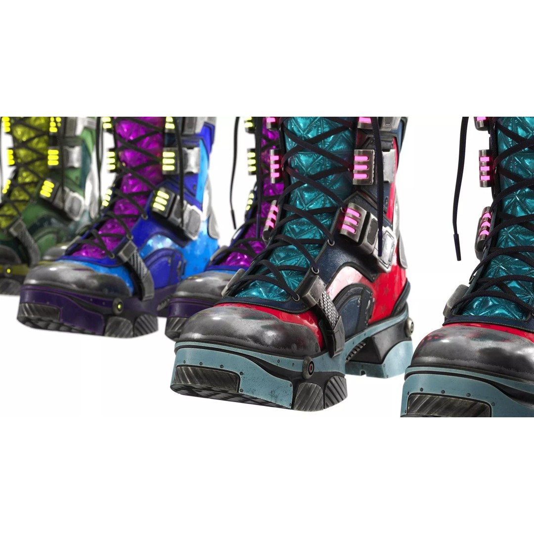 Cyberpunk Boots 3D Model – Low Poly Futuristic Footwear, FBX - View 7