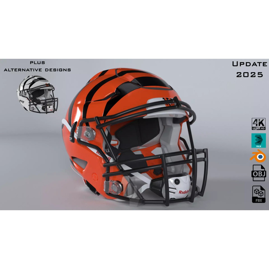 Cincinnati Bengals Helmet 3D Model – PBR Game-Ready Asset, FBX, OBJ - View 2