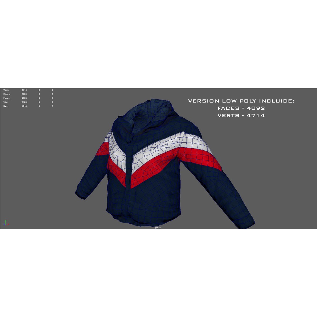 Winter Jacket 3D Model – Low Poly Fashion Asset, PBR Textures - View 11