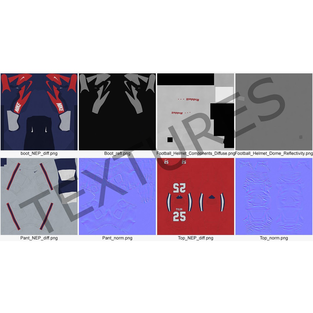 New England Patriots Football Player Uniform 3D Model – PBR Game-Ready Asset, FBX - View 22