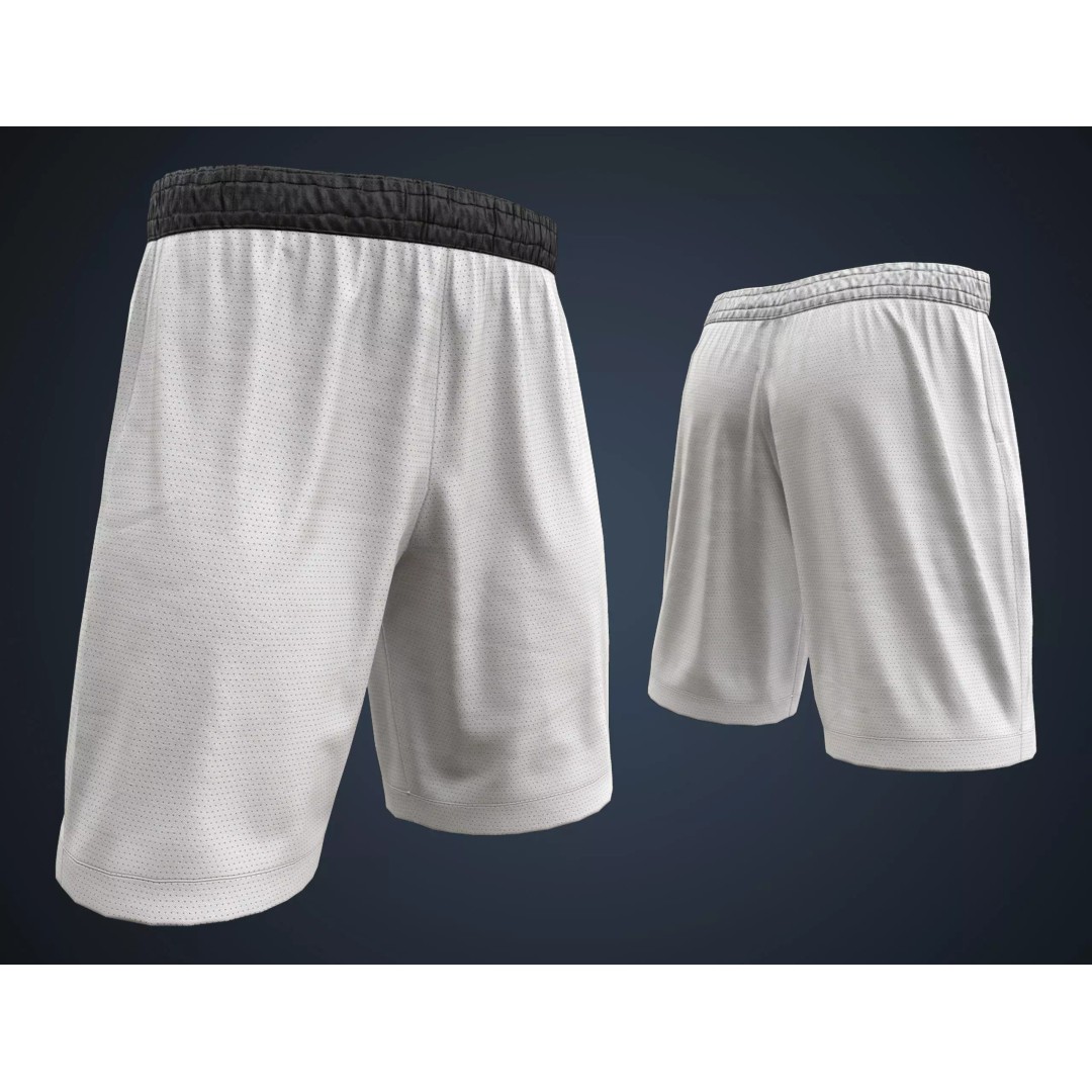 White Shorts 3D Model – Low Poly Game Ready Asset, FBX, OBJ - View 2