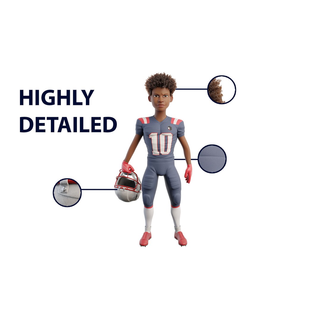 NFL Player 3D Model – Cartoon Rigged Character for Animation, FBX - View 12
