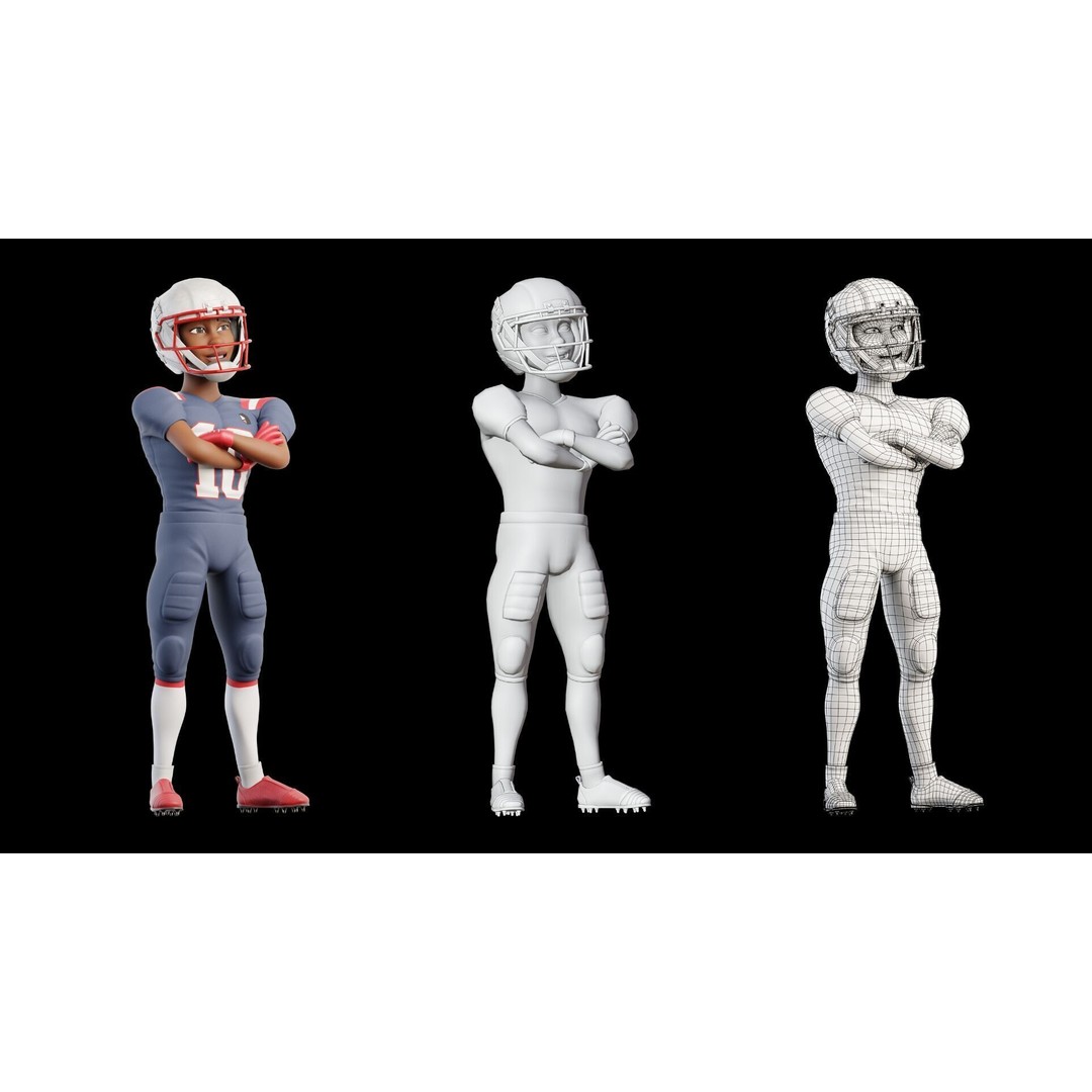 NFL Player 3D Model – Cartoon Rigged Character for Animation, FBX - View 17