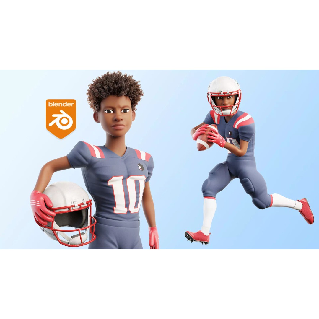 NFL Player 3D Model – Cartoon Rigged Character for Animation, FBX - View 2