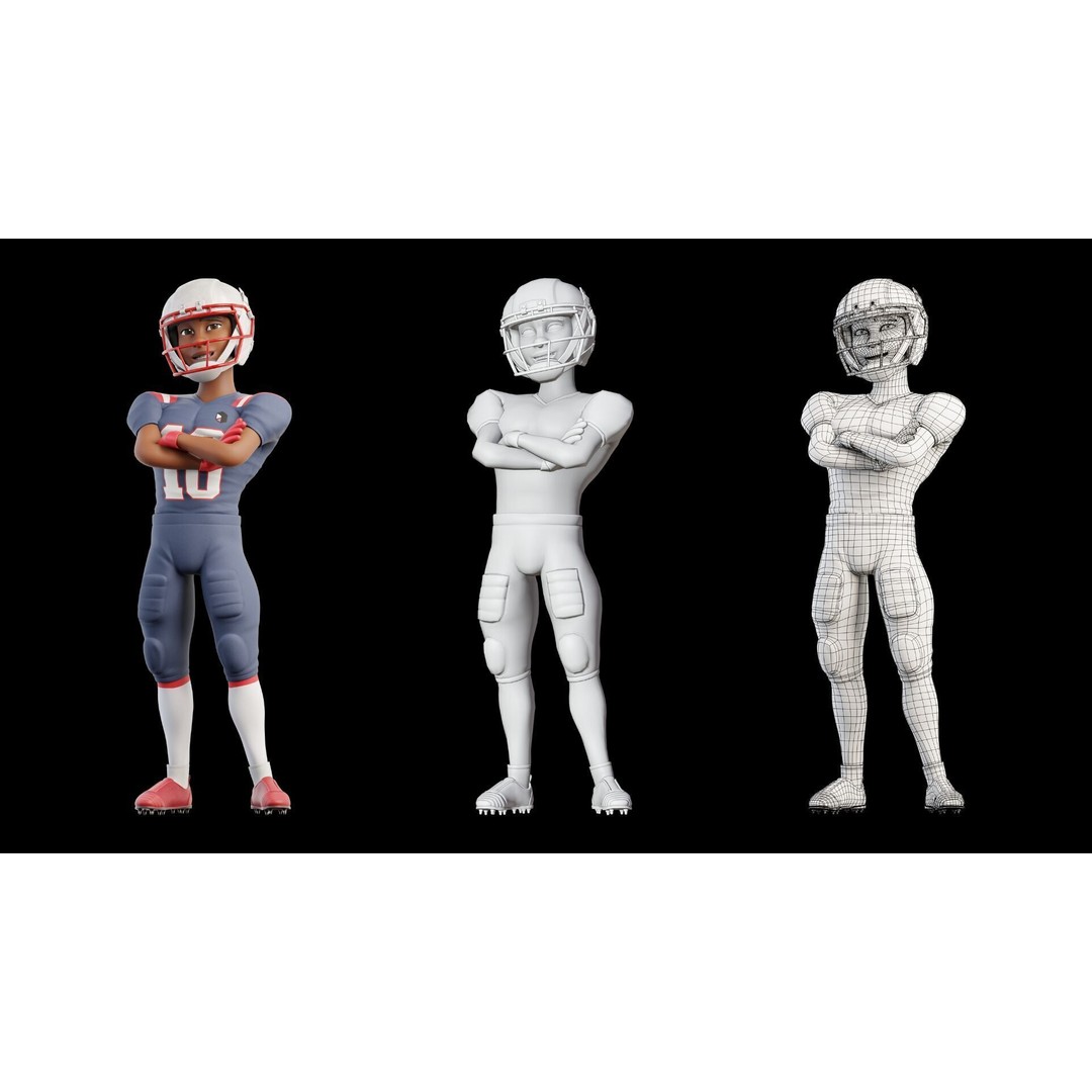 NFL Player 3D Model – Cartoon Rigged Character for Animation, FBX - View 3
