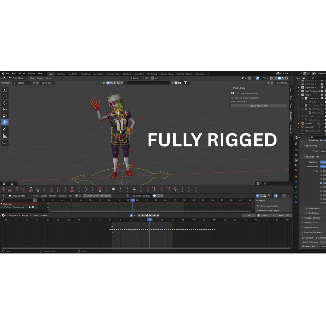 NFL Player 3D Model – Cartoon Rigged Character for Animation, FBX - View 5