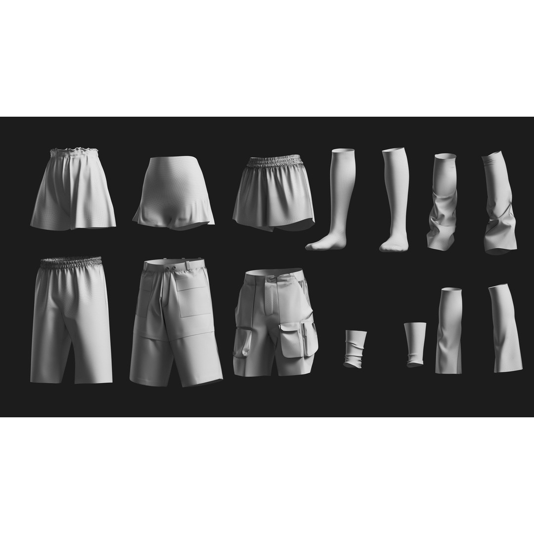 Basemesh Short Collection 3D Model – High Poly Clothing Assets, FBX & OBJ