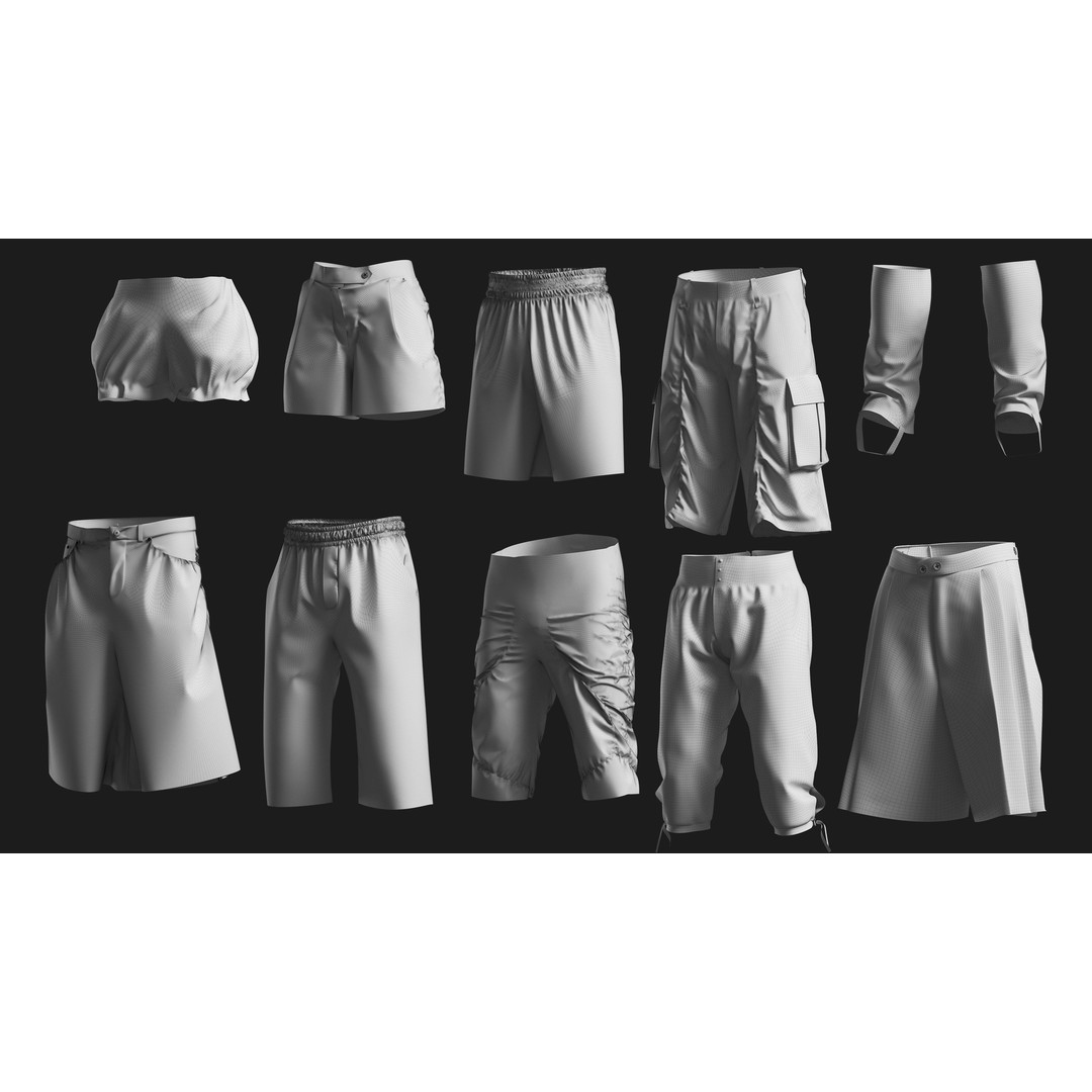 Basemesh Short Collection 3D Model – High Poly Clothing Assets, FBX & OBJ - View 13