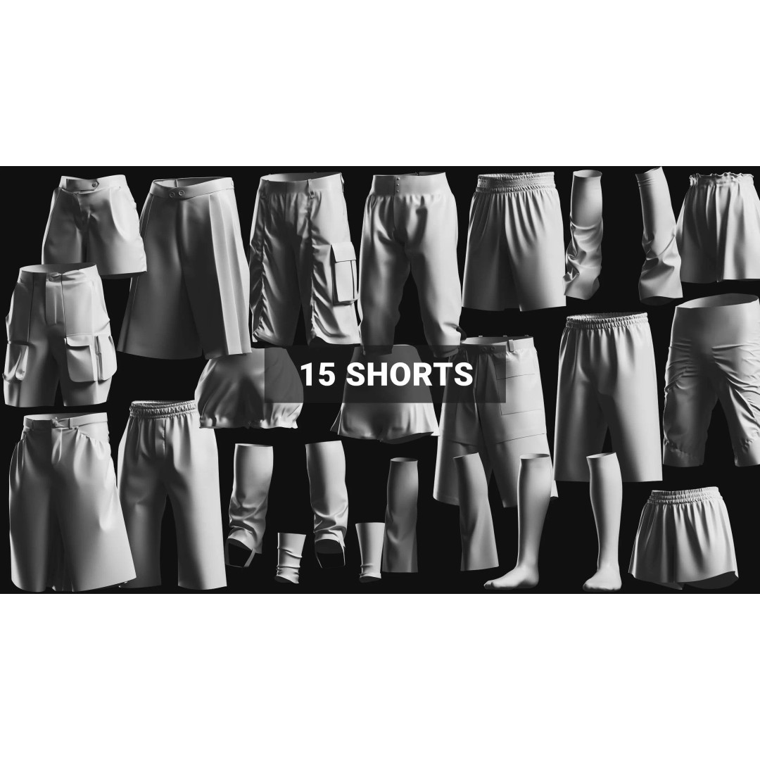 Basemesh Short Collection 3D Model – High Poly Clothing Assets, FBX & OBJ - View 2