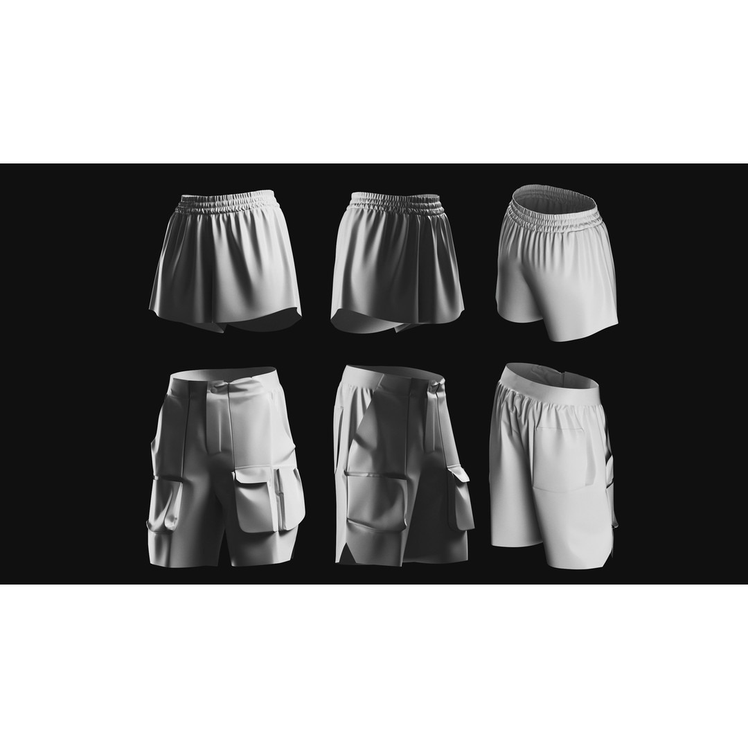 Basemesh Short Collection 3D Model – High Poly Clothing Assets, FBX & OBJ - View 3