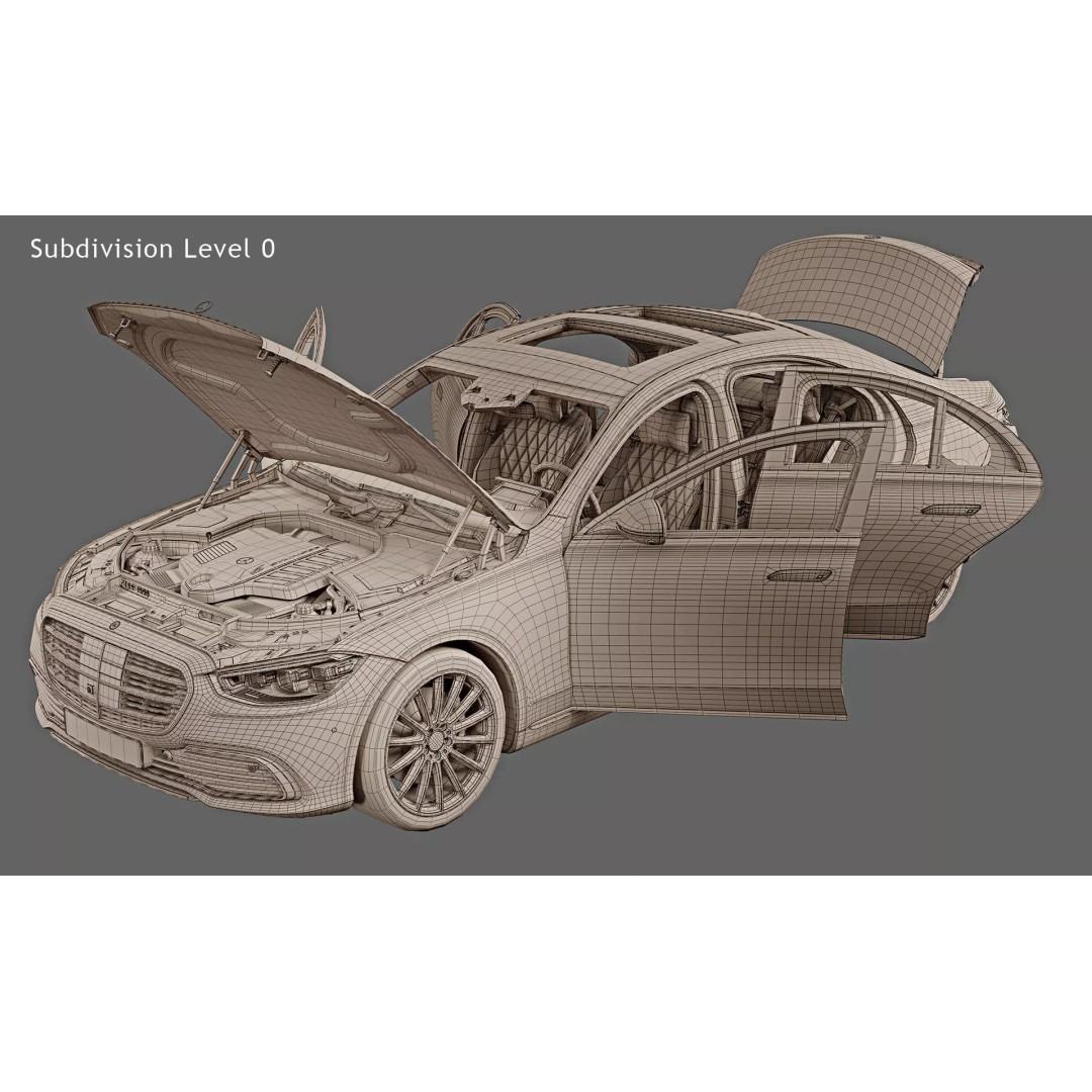 2021 Mercedes-Benz S-Class Short 3D Model – High Poly Game Asset, FBX, OBJ - View 23