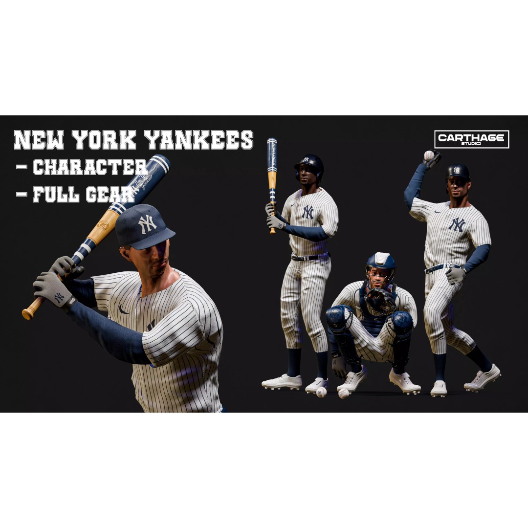 New York Yankees Character 3D Model – Low Poly Rigged Baseball Player - View 2