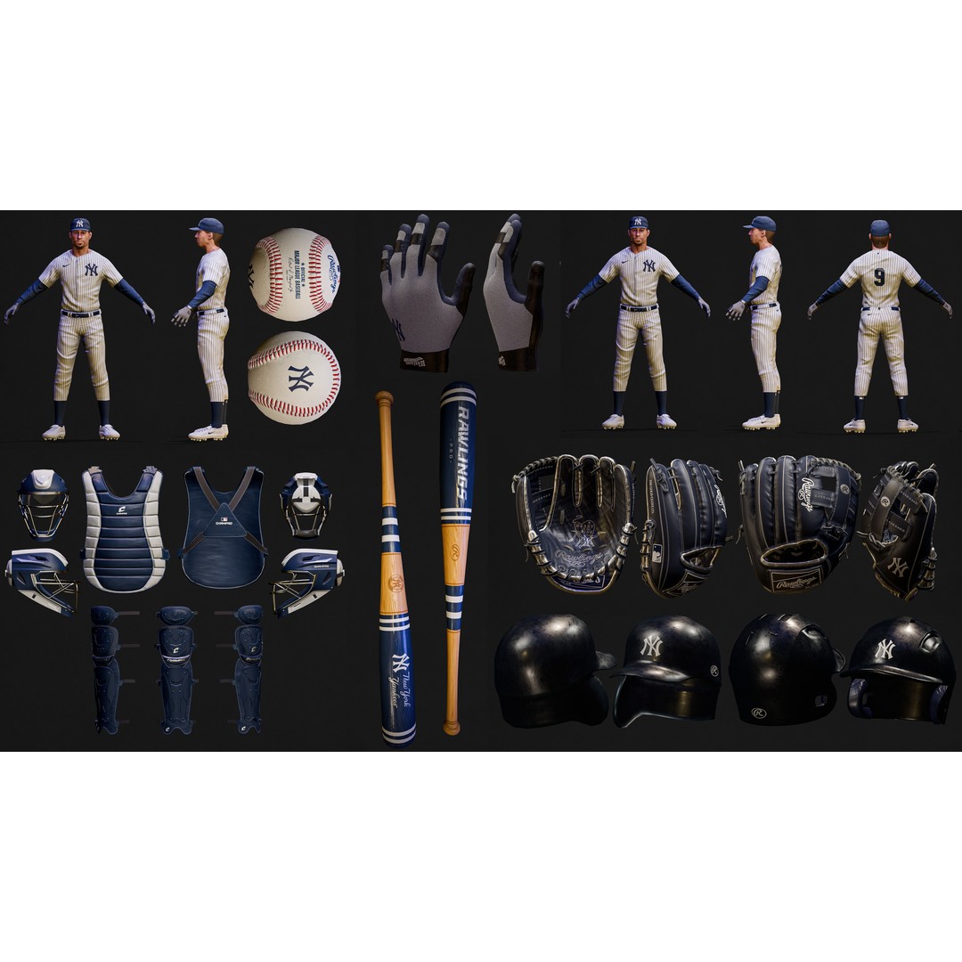 New York Yankees Character 3D Model – Low Poly Rigged Baseball Player - View 3