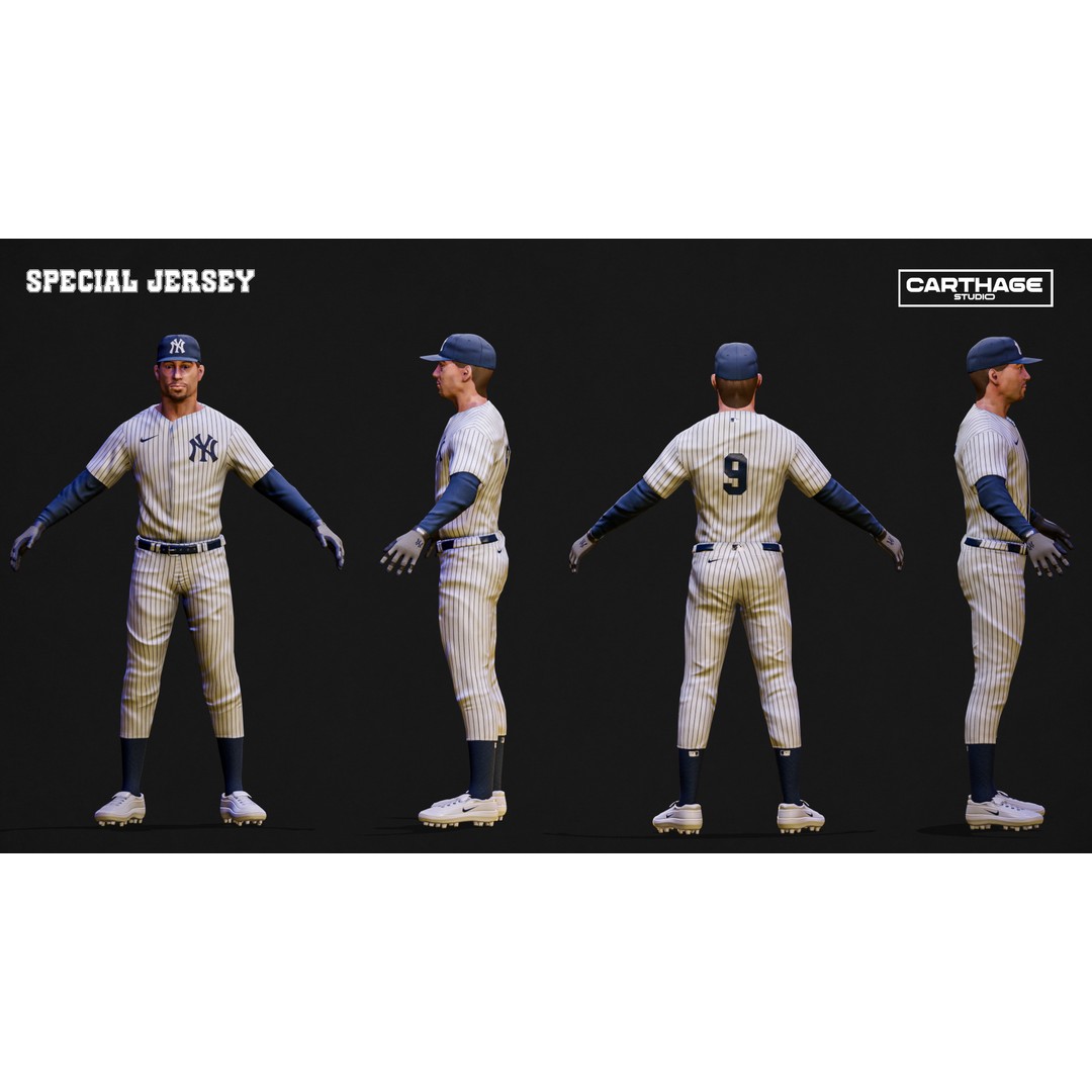 New York Yankees Character 3D Model – Low Poly Rigged Baseball Player - View 7