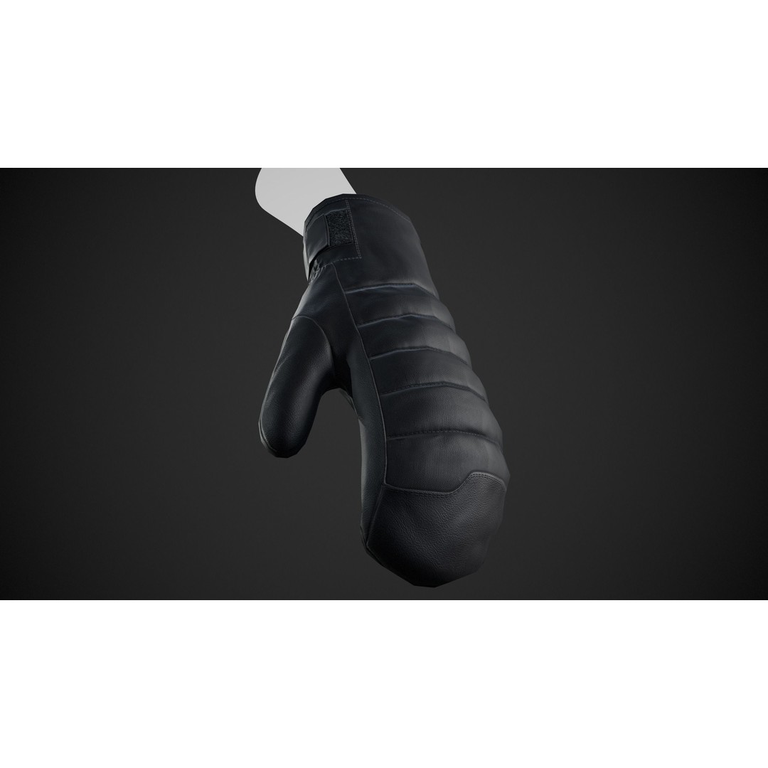 Full Black Snowboard Gloves 3D Model – Low Poly PBR Asset, FBX, OBJ - View 11