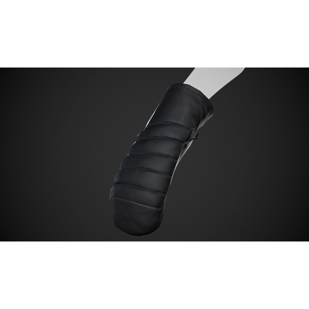 Full Black Snowboard Gloves 3D Model – Low Poly PBR Asset, FBX, OBJ - View 12